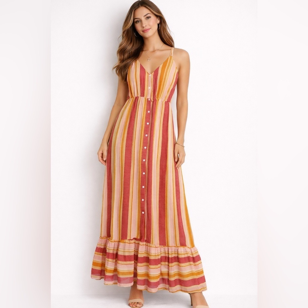 Sage The Label NWT Boho Stripe Maxi Dress XS Button Front